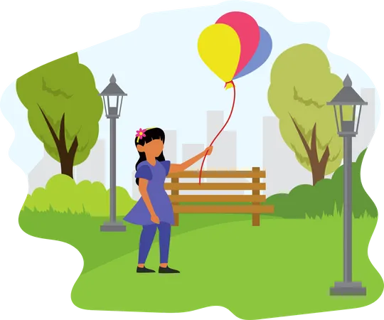 Mädchen mit Luftballons im park  Illustration