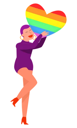 Mädchen hält Regenbogenherz  Illustration