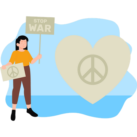 Mädchen mit Friedens- und Kriegsstopp-Schild  Illustration