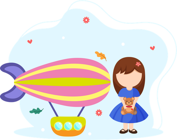 Mädchen mit Teddybär Spielzeug  Illustration