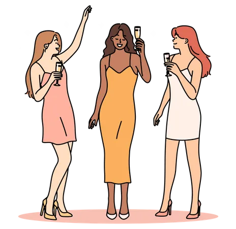 Mädchen mit Weinglas in party  Illustration