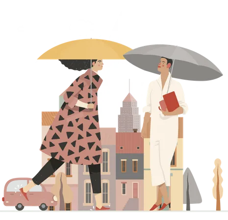 Mädchen mit Regenschirm im Regen  Illustration