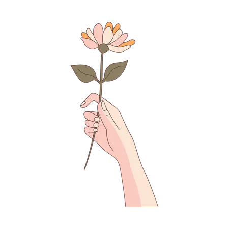 Mädchen Hand hält schöne Blume Blumen  Illustration