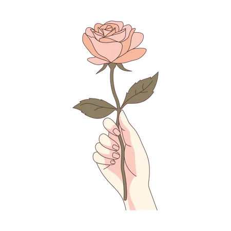 Mädchen Hand hält schöne Rose Blume  Illustration