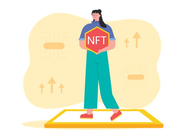 Mädchen handelt mit NFT  Illustration