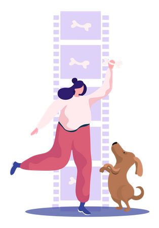 Mädchen hat Spaß mit Hund  Illustration