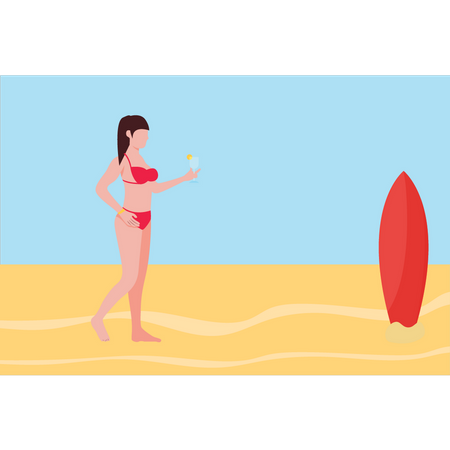 Mädchen im Bikini liegt am Strand  Illustration