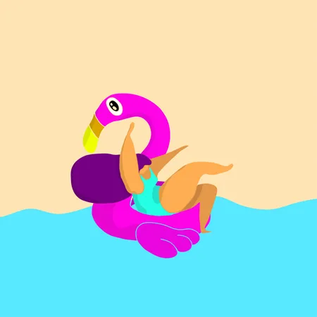 Mädchen im Pool beim rosa Flamingo  Illustration