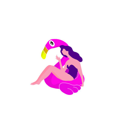 Mädchen im Pool beim rosa Flamingo  Illustration