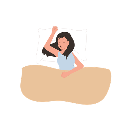 Mädchen im Pyjama schläft friedlich auf einem Bett  Illustration