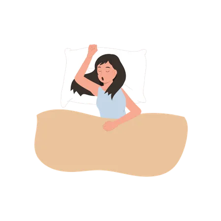 Mädchen im Pyjama schläft friedlich auf einem Bett  Illustration