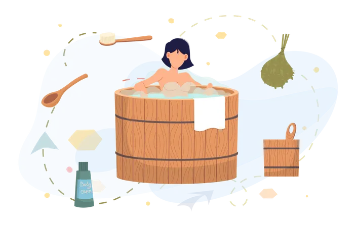 Mädchen in der Sauna  Illustration