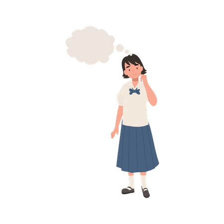 Mädchen in Uniform mit Hand am Kinn denkenden Ausdruck  Illustration