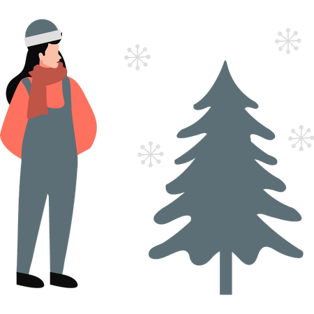 Mädchen in warmer Kleidung genießt fallenden Schnee  Illustration