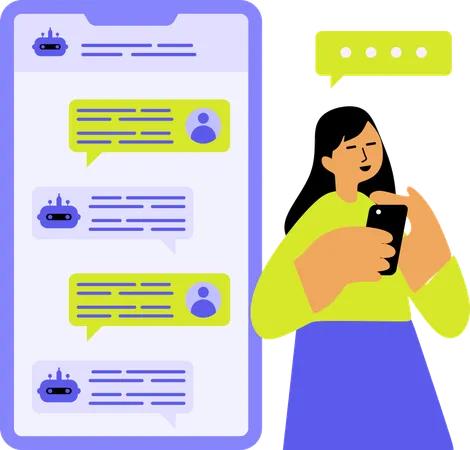 Mädchen interagiert mit KI-Chatbot  Illustration