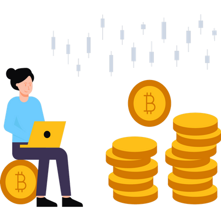 Mädchen investiert in Bitcoin  Illustration