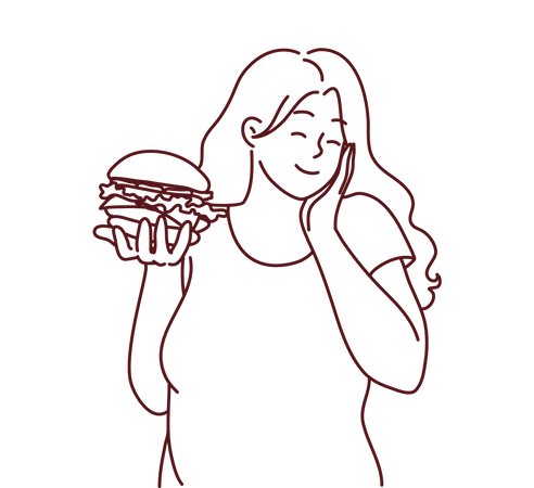 Mädchen isst Burger  Illustration