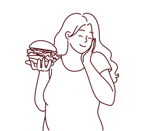 Mädchen isst Burger  Illustration