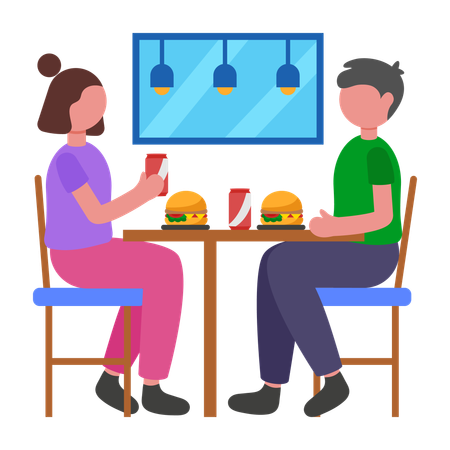 Mädchen beim Mittagessen mit Freund  Illustration