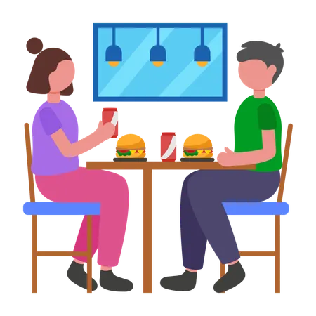 Mädchen beim Mittagessen mit Freund  Illustration
