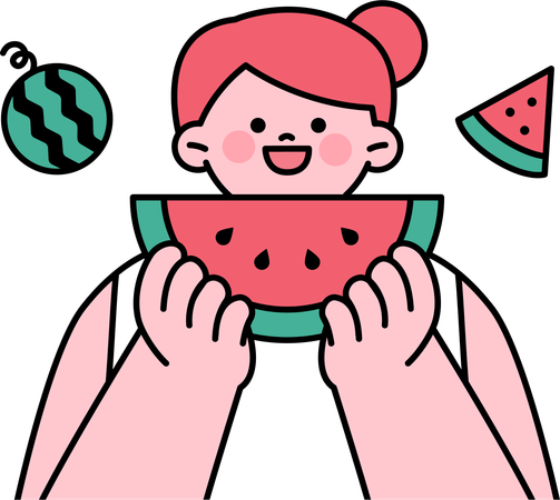 Mädchen isst Wassermelone  Illustration