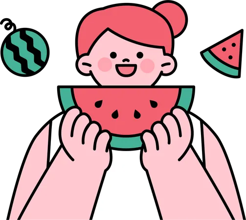 Mädchen isst Wassermelone  Illustration