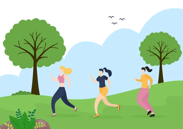 Mädchen joggt im Park  Illustration