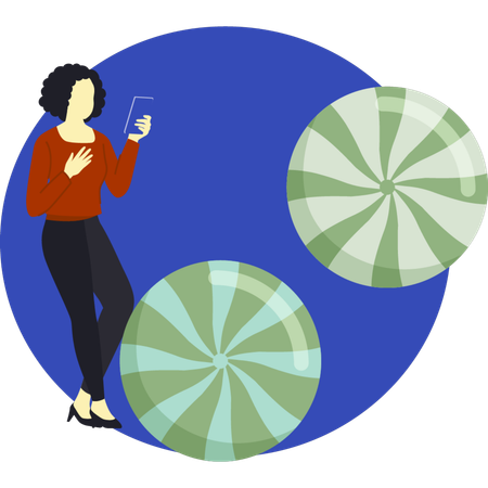 Mädchen kaufen Halloween Süßigkeiten auf dem Handy  Illustration
