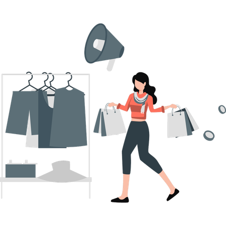 Mädchen kaufen Kleidung im Angebot  Illustration