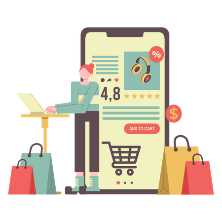 Mädchen beim Einkaufen über E-Commerce-App  Illustration