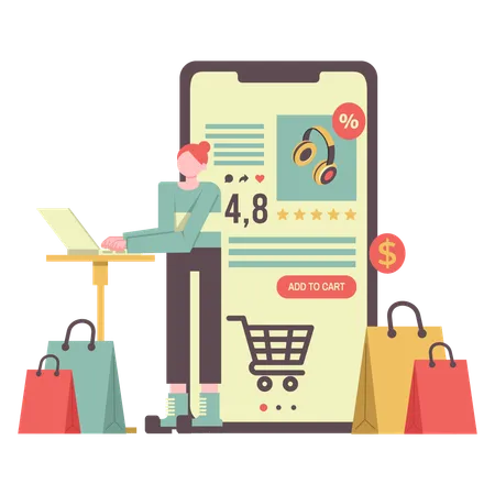 Mädchen beim Einkaufen über E-Commerce-App  Illustration