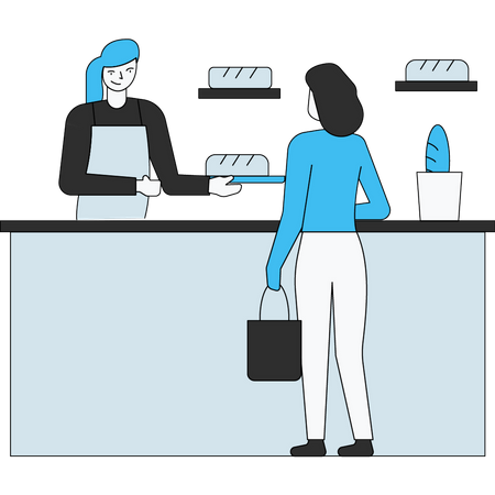 Mädchen kauft Brot in der Bäckerei  Illustration