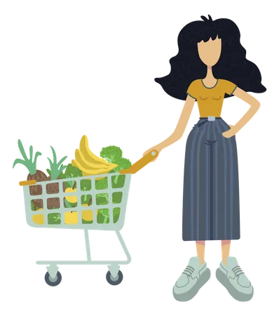 Mädchen kauft Gemüse für Mahlzeit  Illustration