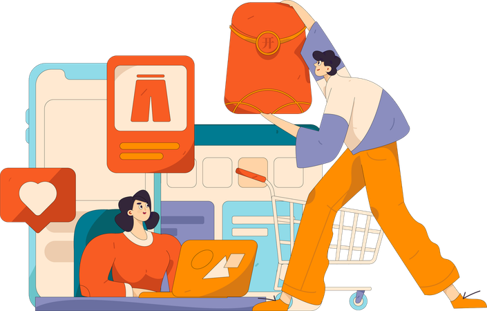 Mädchen kauft Kleidung über eine Shopping-App  Illustration