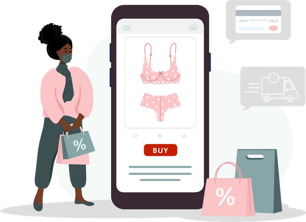 Mädchen beim Online-Kleiderkauf  Illustration