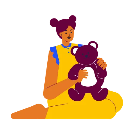 Mädchen Kind spielen Teddybär  Illustration