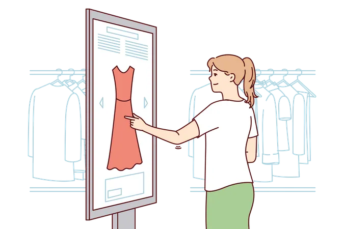 Mädchen wählen Kleid online  Illustration