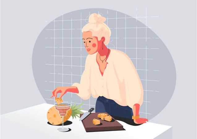 Mädchen kocht Essen in der Küche  Illustration