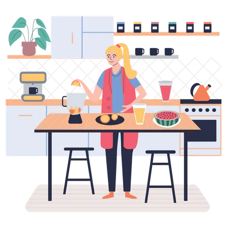 Mädchen kocht in der Küche  Illustration