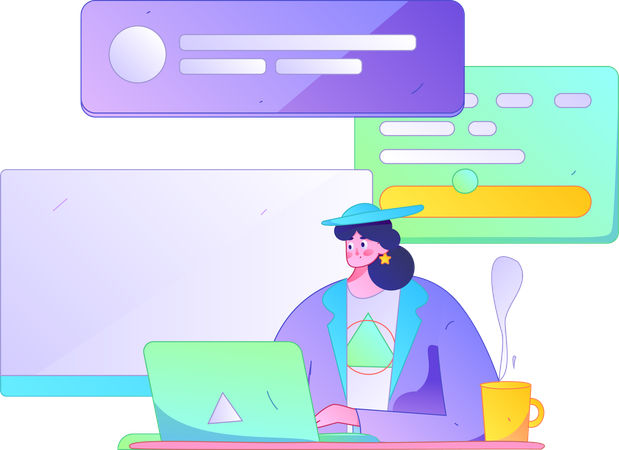 Mädchen kommuniziert online mit Kunden  Illustration