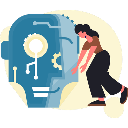 Mädchen konzentriert sich auf die Programmierung von Robotertechnologie  Illustration