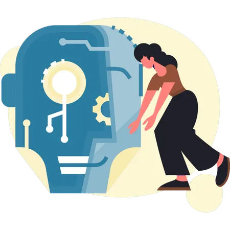 Mädchen konzentriert sich auf die Programmierung von Robotertechnologie  Illustration