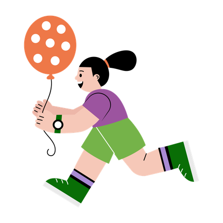 Mädchen läuft mit Ballon  Illustration