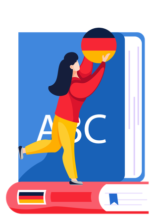 Mädchen lernen Deutsch mit Büchern  Illustration