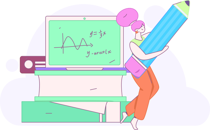 Mädchen lernen Mathe-Formeln im Mathe-Unterricht  Illustration