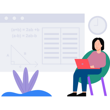 Mädchen lernt Mathe online  Illustration