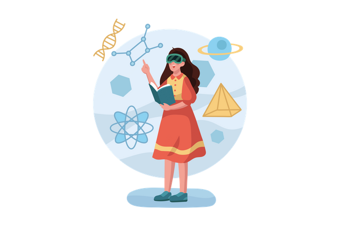 Mädchen lernt mit VR  Illustration
