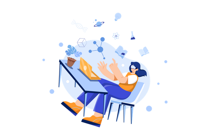Mädchen lernt mit VR-Technologie  Illustration