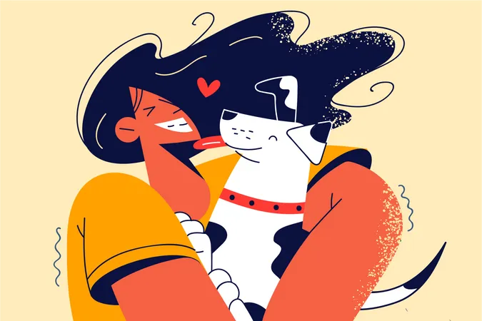 Mädchen liebt Hund  Illustration