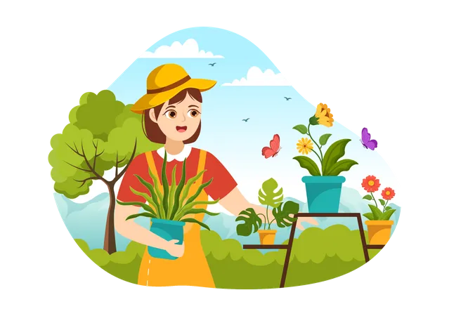 Mädchen liebte Gartenarbeit  Illustration